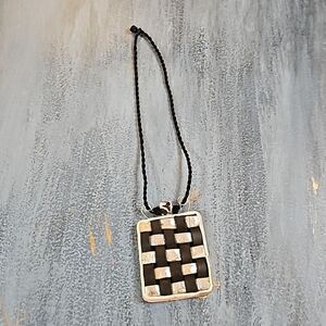 NWT Laiclay Handcrafted Polymer Clay Basketweave Black & silver foil necklace